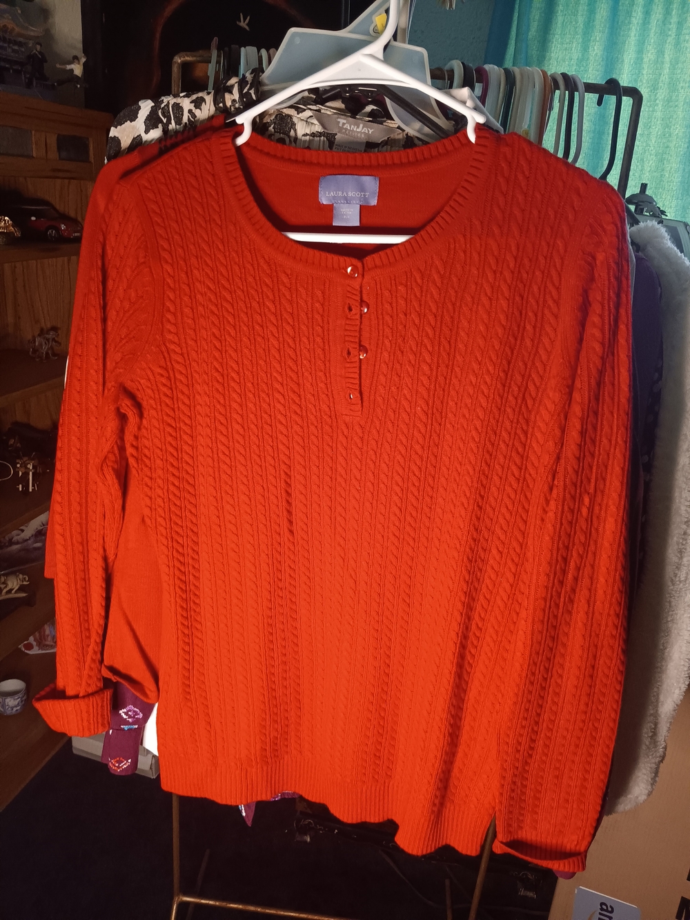 Laura Scott Women's Cable-Knit Henley Sweater - Bright Orange